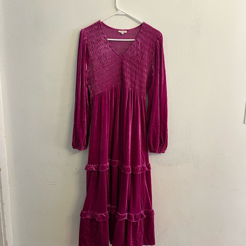 Velvet Smocked Maternity Midi Dress
